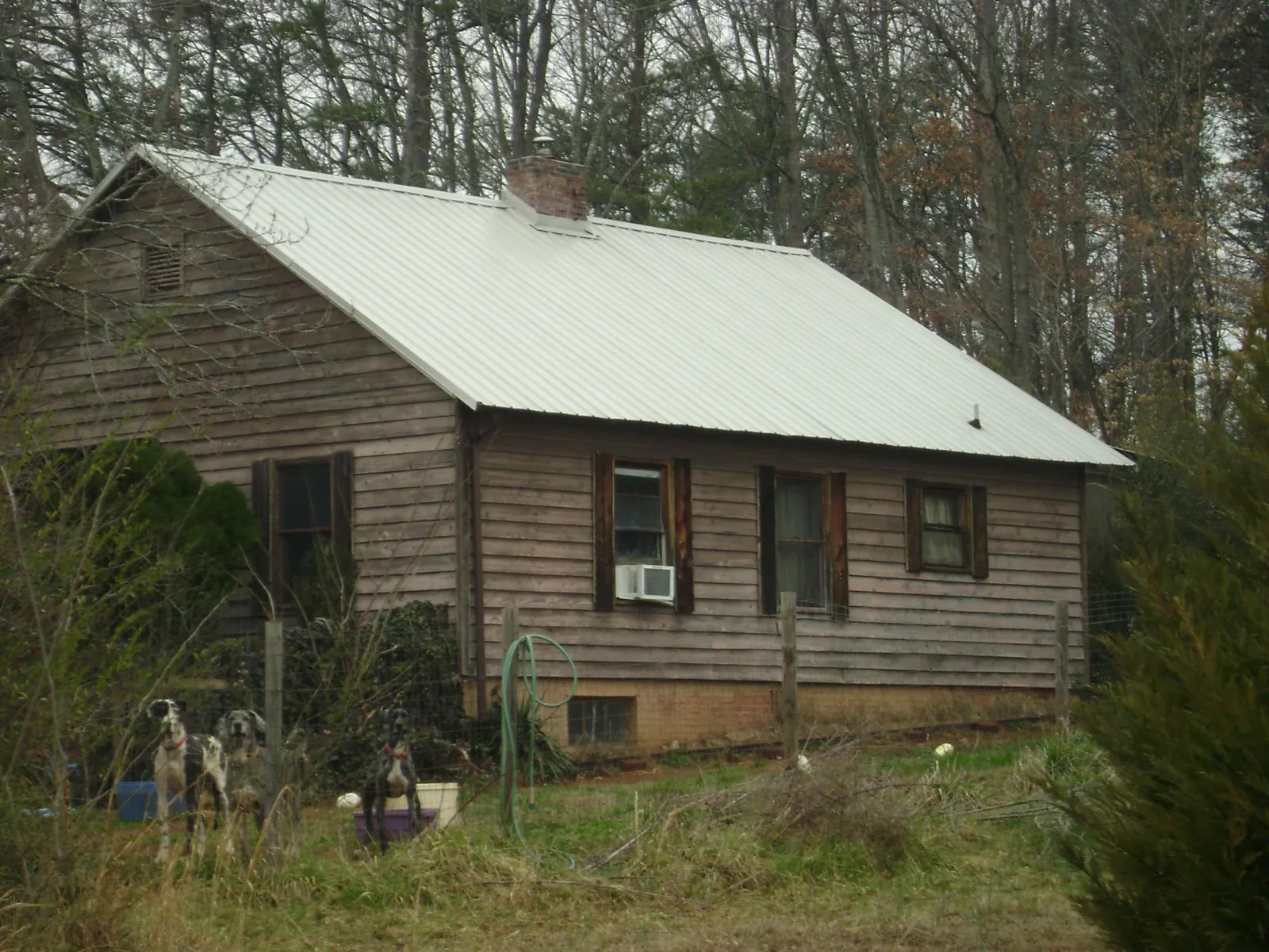 White metal roof on an old wood sided farmhouse, from a Metal Roof Installation job in Trout Lake